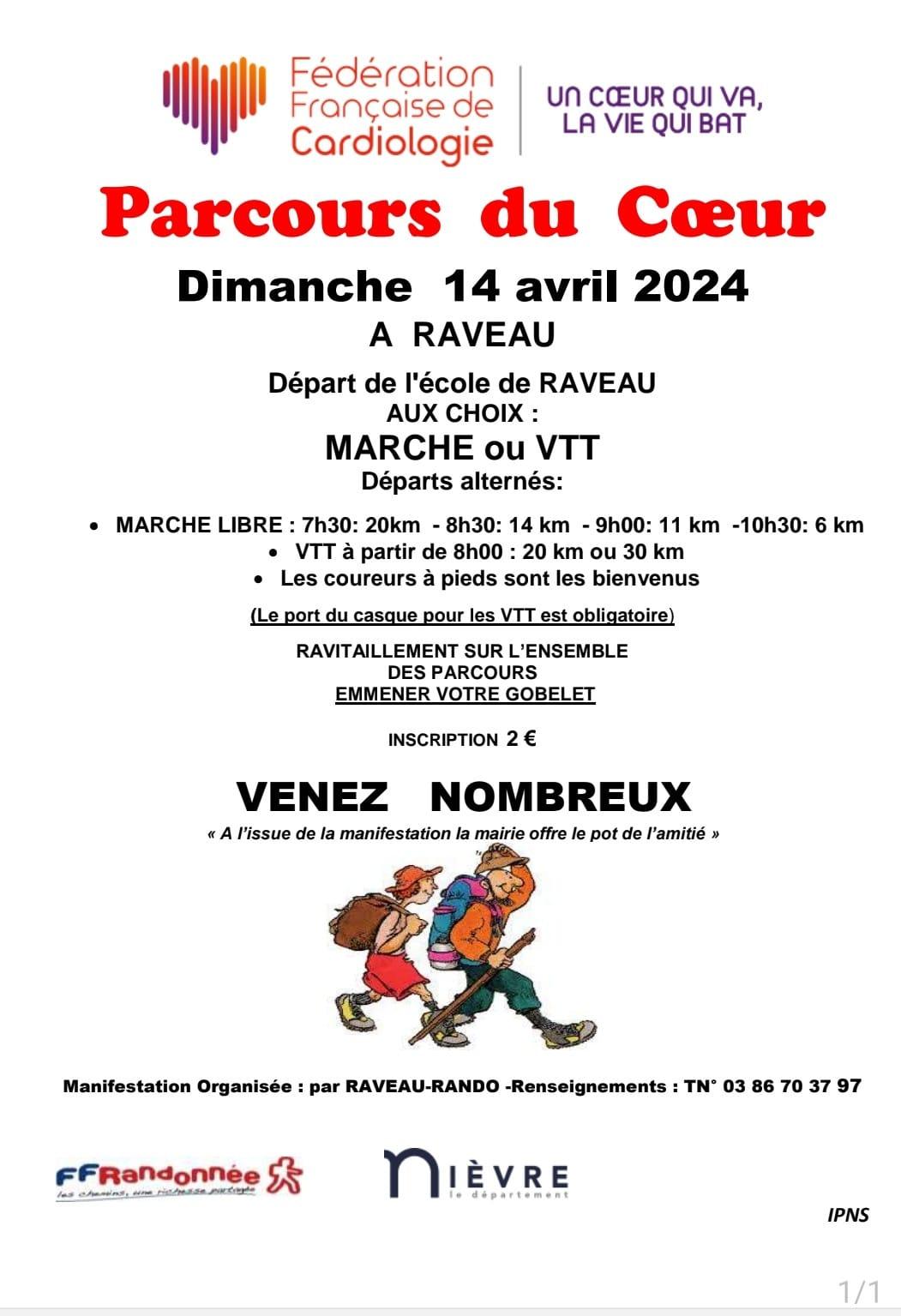 Affiche marche raveau parcours du coeur avril 2024